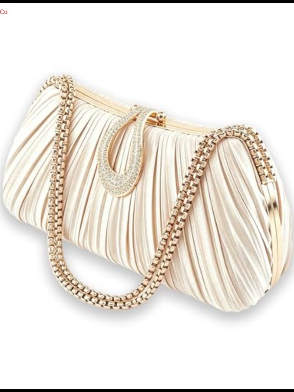 Pleated Satin Clutch Evening Bag with Rhinestone Handle 4-Way Wear